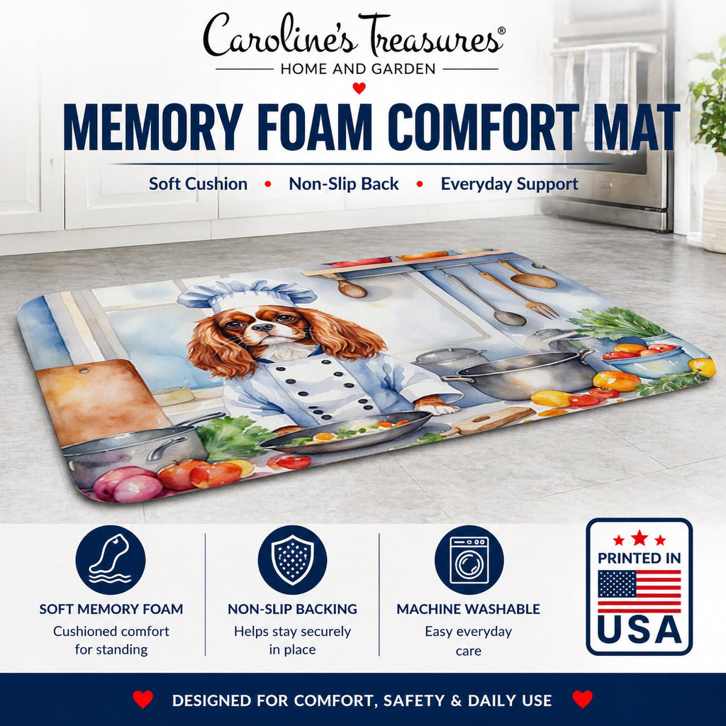 Cavalier Spaniel The Chef Memory Foam Kitchen Mat Machine Washable Anti-Fatigue Cushion Comfort Bath or Kitchen Rug
