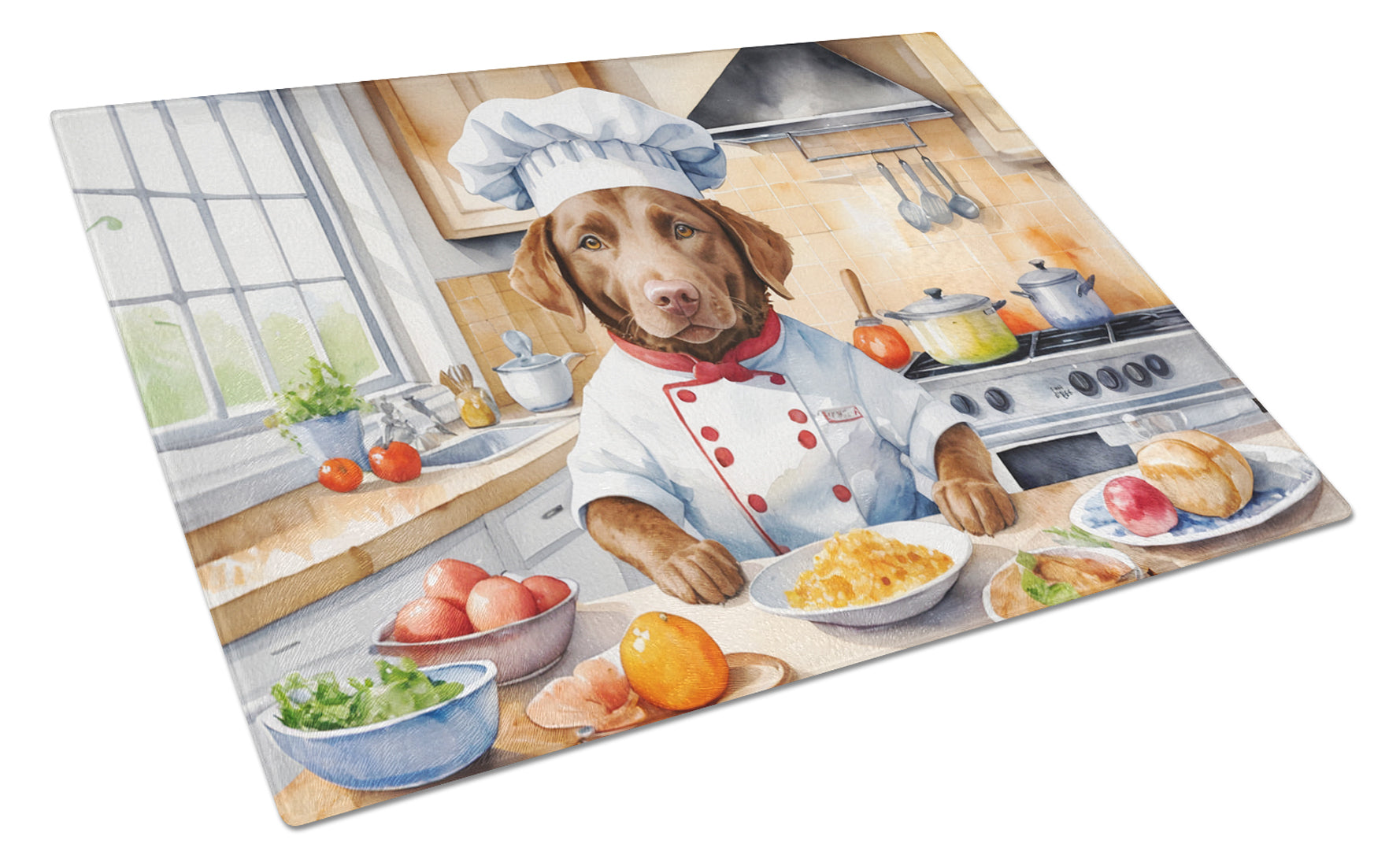 Chesapeake Bay Retriever The Chef Cutting Board Tempered Glass Kitchen Cutting Surface, Heat Resistant Chopping, Non-Slip Feet, Food Prep & Serving