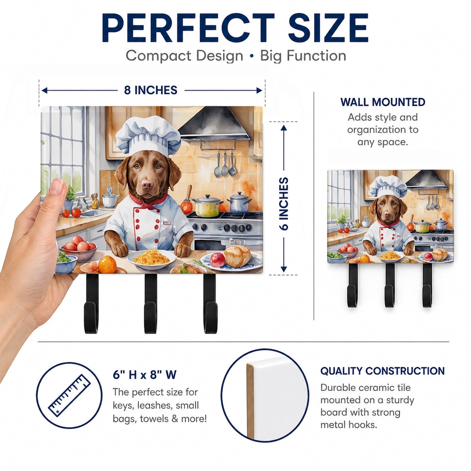 Chesapeake Bay Retriever The Chef Leash or Key Holder Wall Hooks, Coat Rack Wall Mount, for Hanging Keys, Towels, Aprons, Leashes