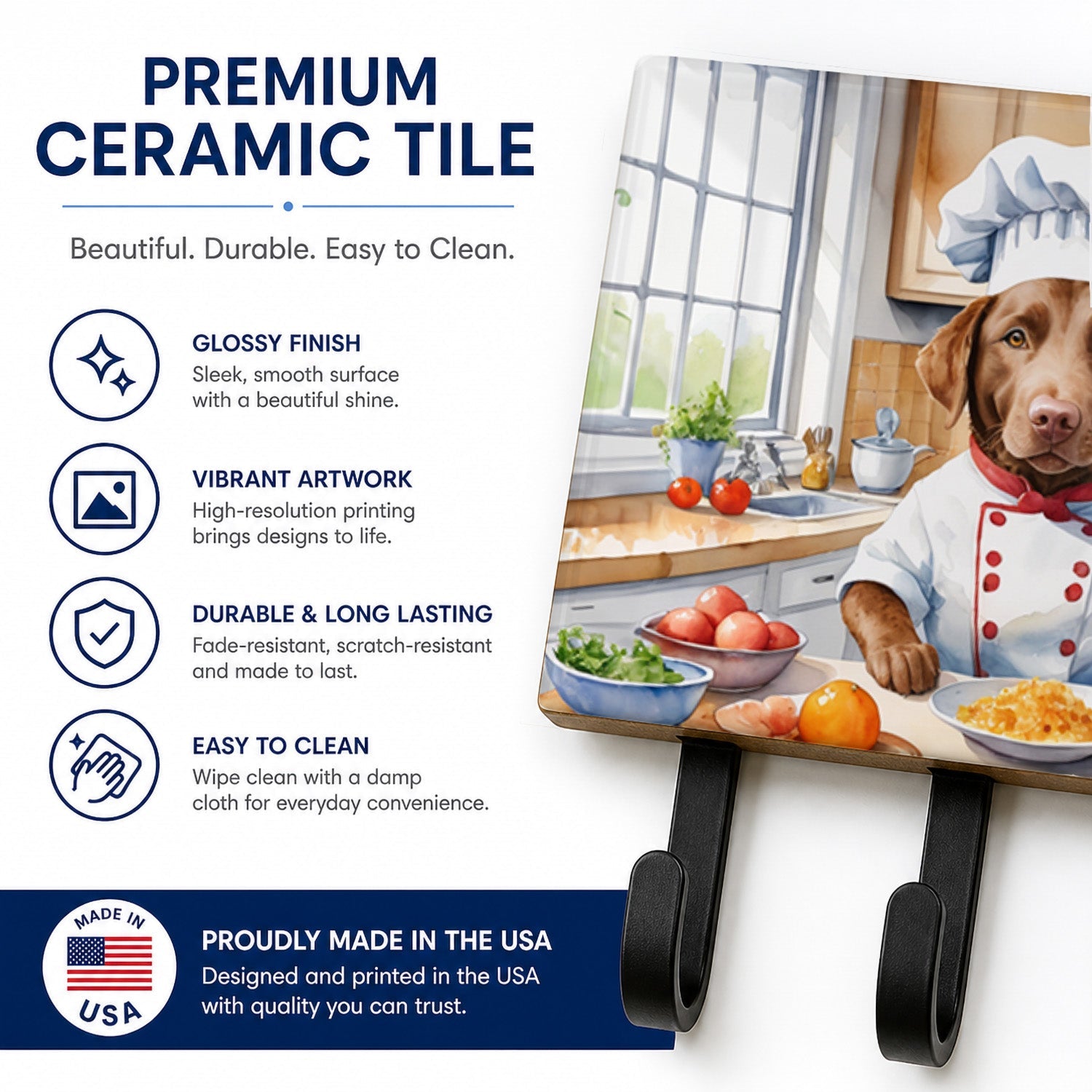 Chesapeake Bay Retriever The Chef Leash or Key Holder Wall Hooks, Coat Rack Wall Mount, for Hanging Keys, Towels, Aprons, Leashes