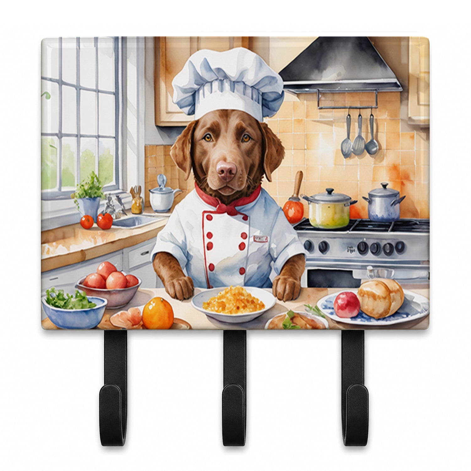 Chesapeake Bay Retriever The Chef Leash or Key Holder Wall Hooks, Coat Rack Wall Mount, for Hanging Keys, Towels, Aprons, Leashes