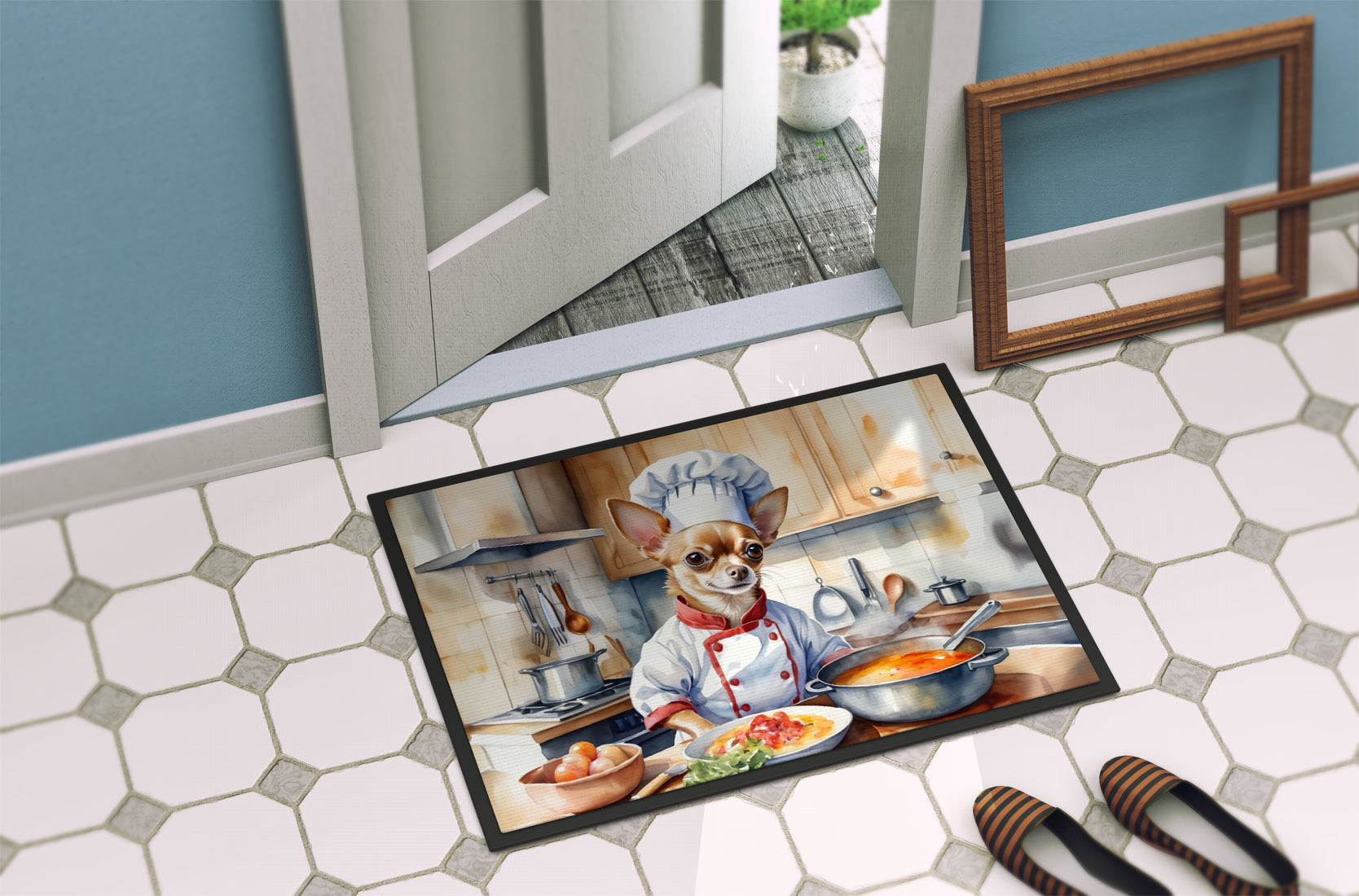 Chihuahua The Chef Doormat Indoor Outdoor 24H X 36W Front Door Mat Rugs for Entryway, Non Slip Washable Low Pile,