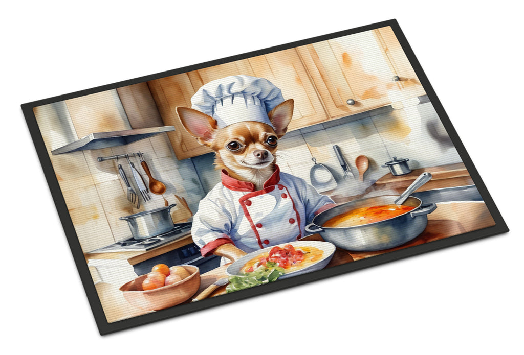 Chihuahua The Chef Doormat Indoor Outdoor 18H X 27W Front Door Mat Rugs for Entryway, Non Slip Washable