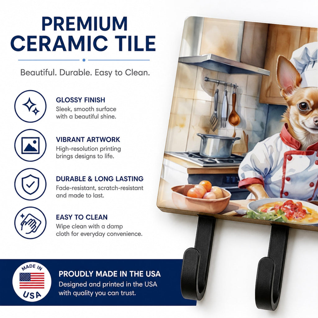 Chihuahua The Chef Leash or Key Holder Wall Hooks, Coat Rack Wall Mount, for Hanging Keys, Towels, Aprons, Leashes
