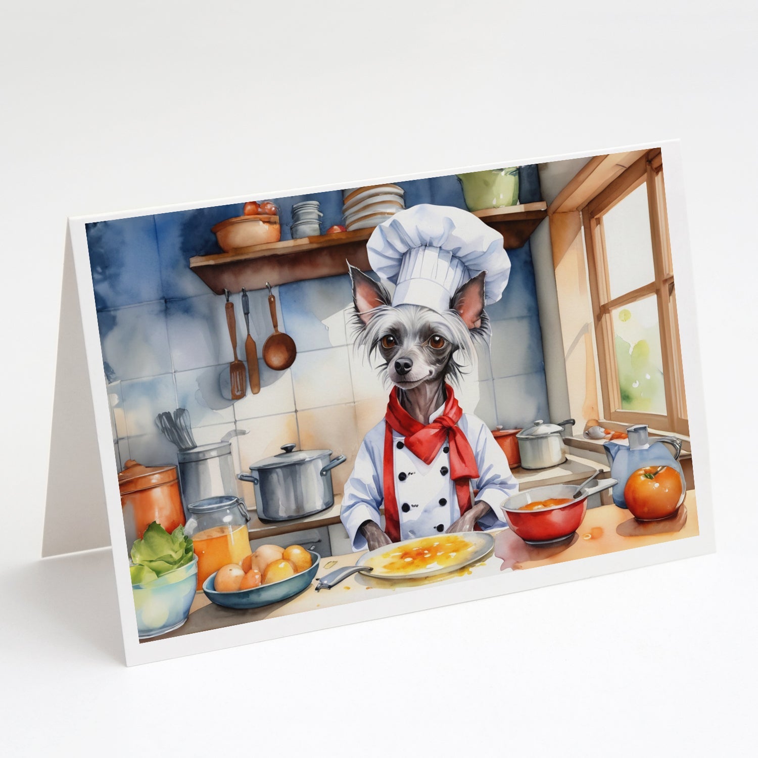 Chinese Crested The Chef Greeting Cards Pack of 8 Blank Cards with Envelopes Whimsical A7 Size 5x7