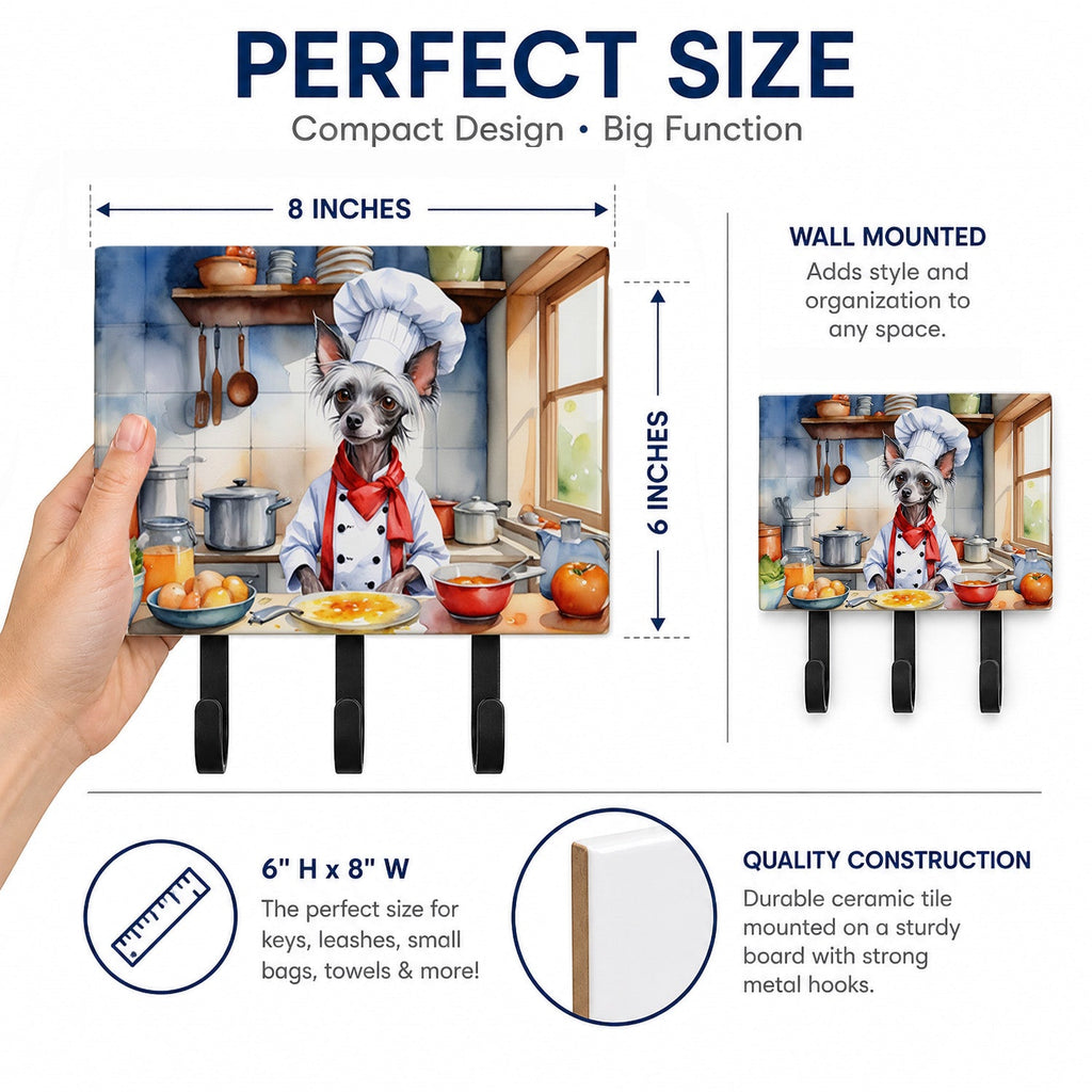 Chinese Crested The Chef Leash or Key Holder Wall Hooks, Coat Rack Wall Mount, for Hanging Keys, Towels, Aprons, Leashes
