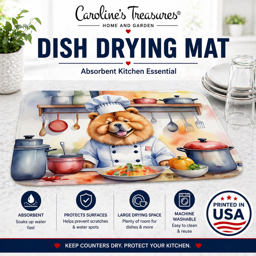 Chow Chow The Chef Dish Drying Mat Absorbent Dish Drying Mat Pad for Kitchen Counter Dish Drainer Mat for Countertop, 14 x 21", Multicolor