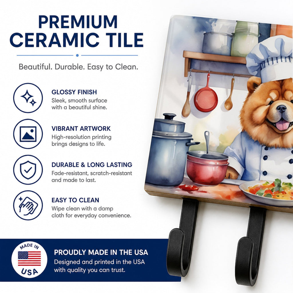 Chow Chow The Chef Leash or Key Holder Wall Hooks, Coat Rack Wall Mount, for Hanging Keys, Towels, Aprons, Leashes