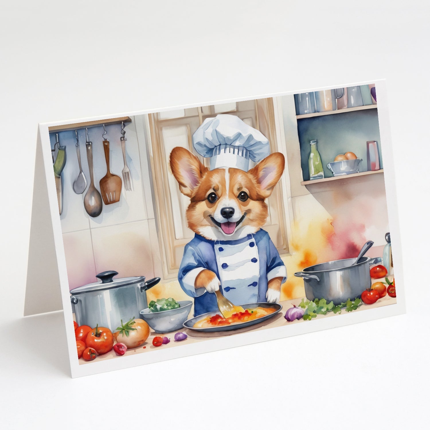Corgi The Chef Greeting Cards Pack of 8 Blank Cards with Envelopes Whimsical A7 Size 5x7