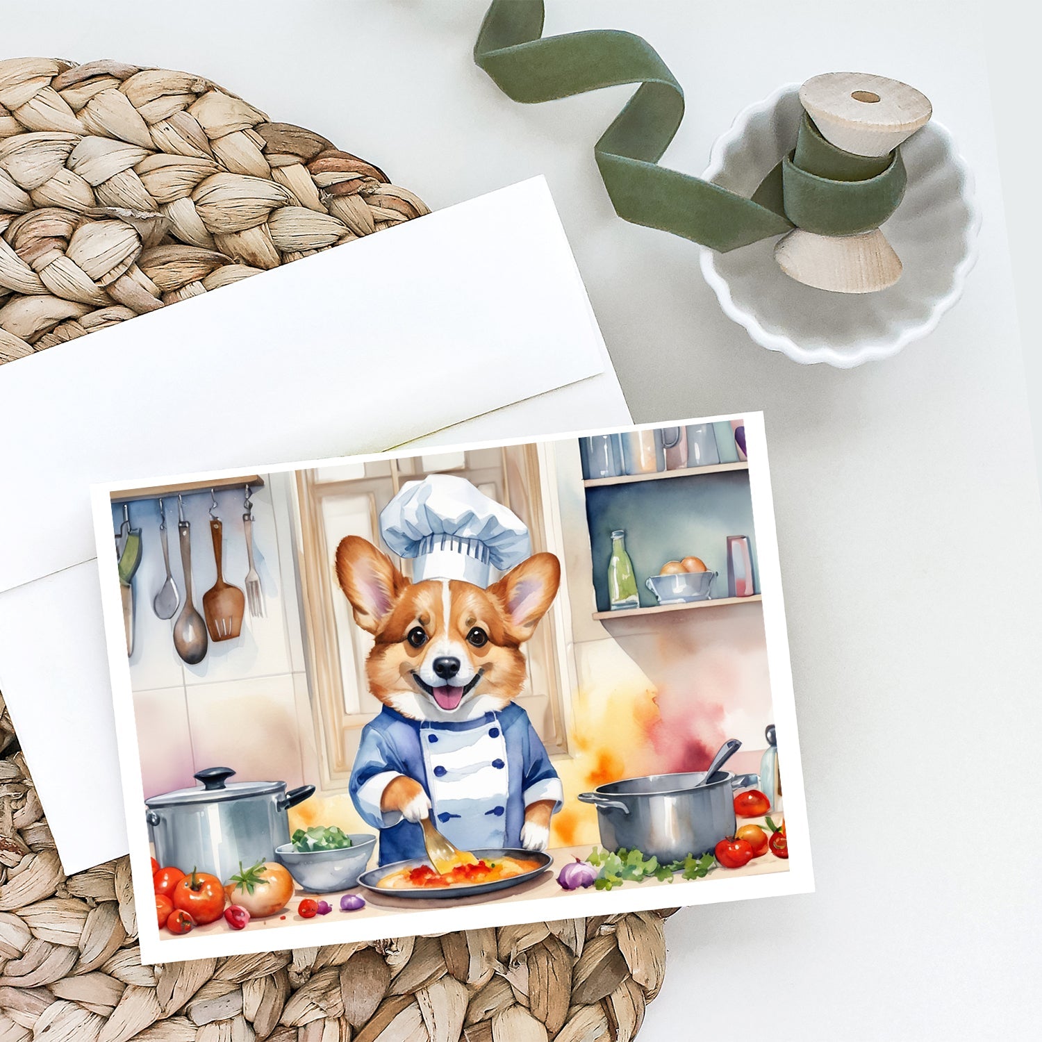 Corgi The Chef Greeting Cards Pack of 8 Blank Cards with Envelopes Whimsical A7 Size 5x7