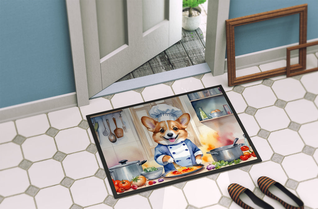 Corgi The Chef Doormat Indoor Outdoor 24H X 36W Front Door Mat Rugs for Entryway, Non Slip Washable Low Pile,