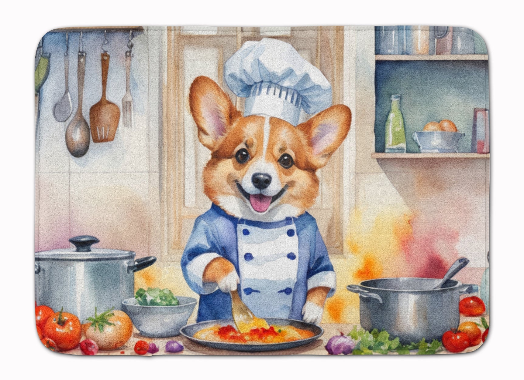 Corgi The Chef Memory Foam Kitchen Mat Machine Washable Anti-Fatigue Cushion Comfort Bath or Kitchen Rug