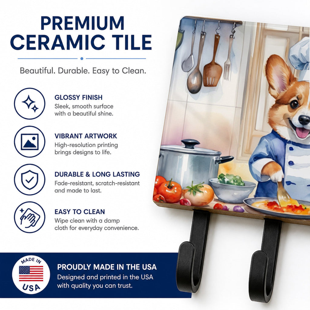 Corgi The Chef Leash or Key Holder Wall Hooks, Coat Rack Wall Mount, for Hanging Keys, Towels, Aprons, Leashes
