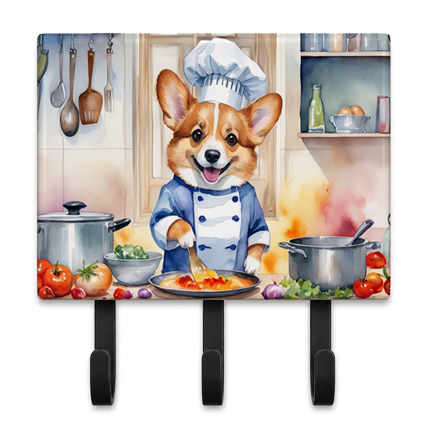 Corgi The Chef Leash or Key Holder Wall Hooks, Coat Rack Wall Mount, for Hanging Keys, Towels, Aprons, Leashes
