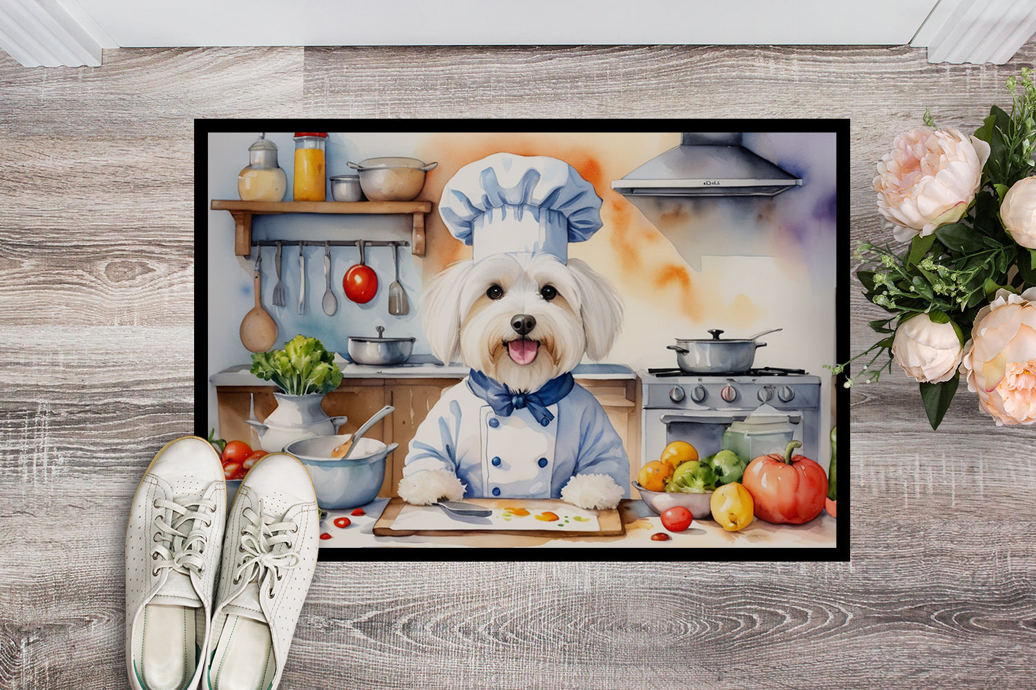 Coton de Tulear The Chef Doormat Indoor Outdoor 24H X 36W Front Door Mat Rugs for Entryway, Non Slip Washable Low Pile,