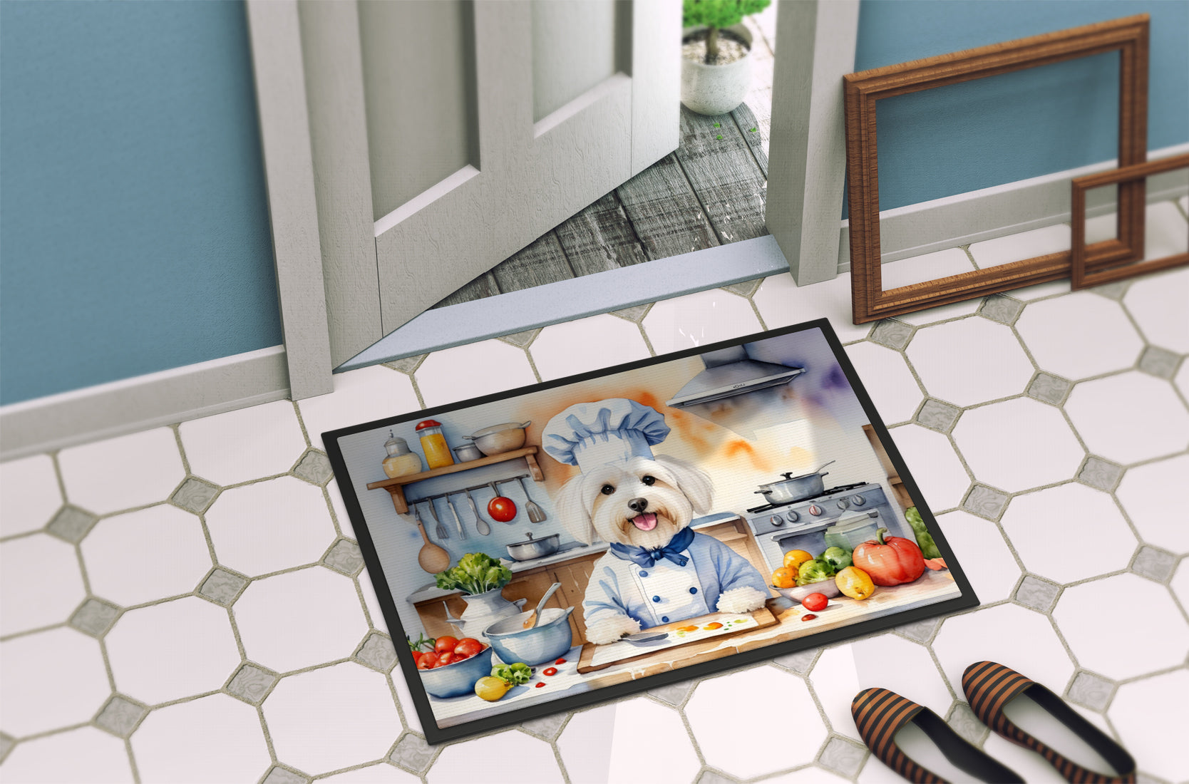 Coton de Tulear The Chef Doormat Indoor Outdoor 18H X 27W Front Door Mat Rugs for Entryway, Non Slip Washable