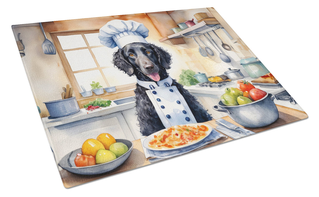 Curly-Coated Retriever The Chef Cutting Board Tempered Glass Kitchen Cutting Surface, Heat Resistant Chopping, Non-Slip Feet, Food Prep & Serving