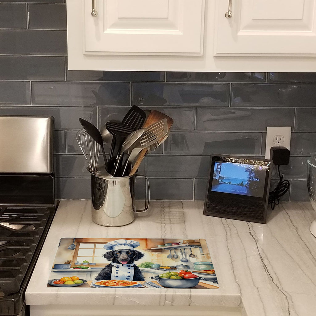 Curly-Coated Retriever The Chef Cutting Board Tempered Glass Kitchen Cutting Surface, Heat Resistant Chopping, Non-Slip Feet, Food Prep & Serving