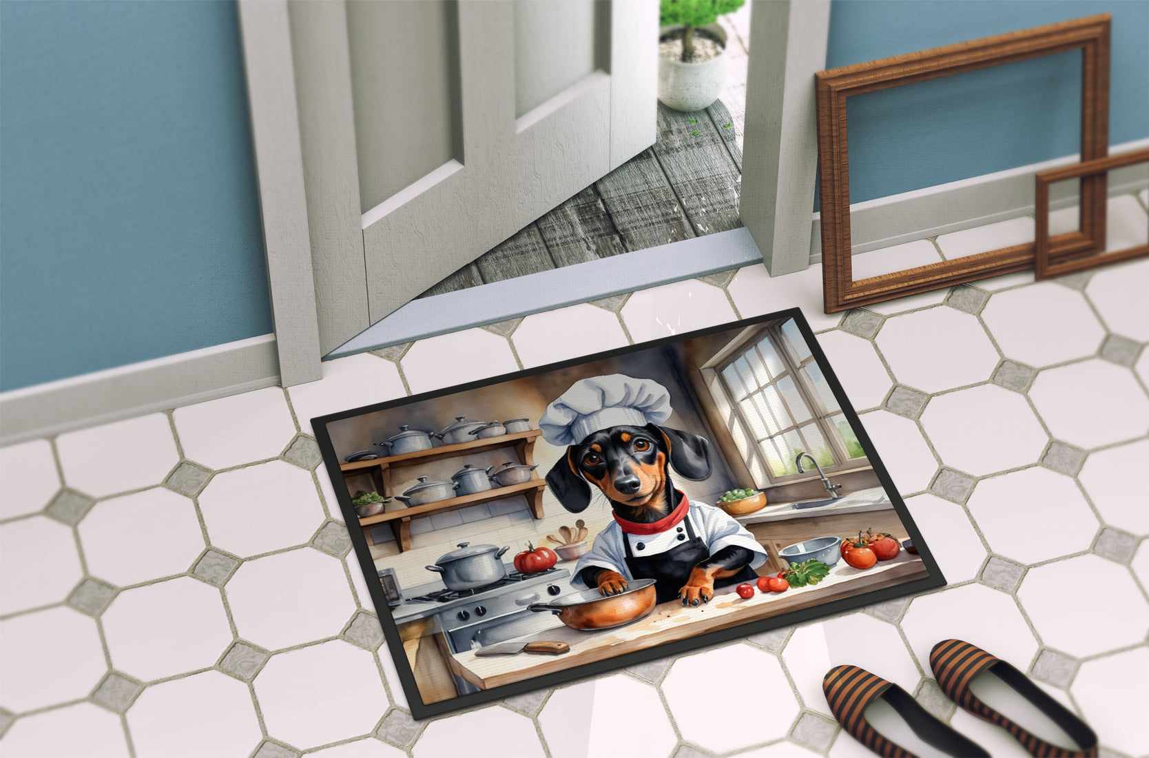 Dachshund The Chef Doormat Indoor Outdoor 24H X 36W Front Door Mat Rugs for Entryway, Non Slip Washable Low Pile,