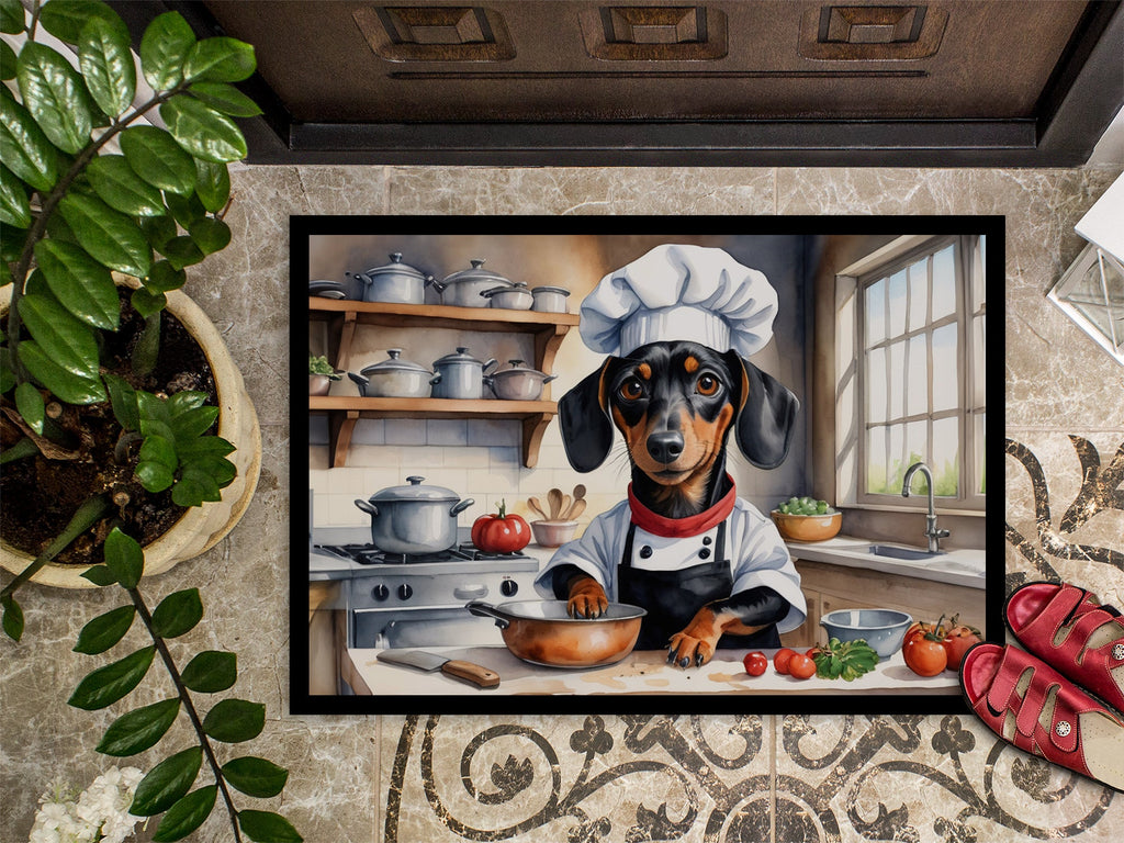 Dachshund The Chef Doormat Indoor Outdoor 18H X 27W Front Door Mat Rugs for Entryway, Non Slip Washable