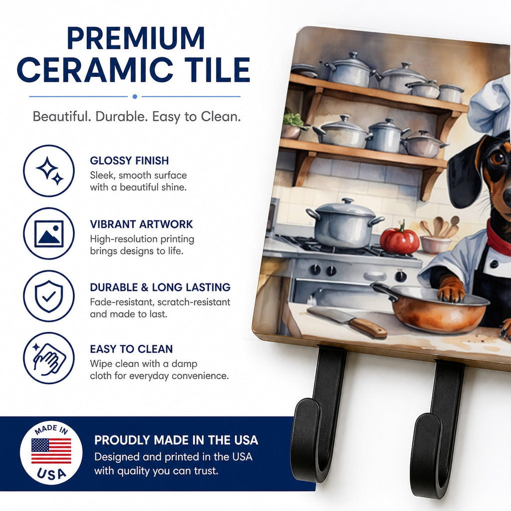 Dachshund The Chef Leash or Key Holder Wall Hooks, Coat Rack Wall Mount, for Hanging Keys, Towels, Aprons, Leashes