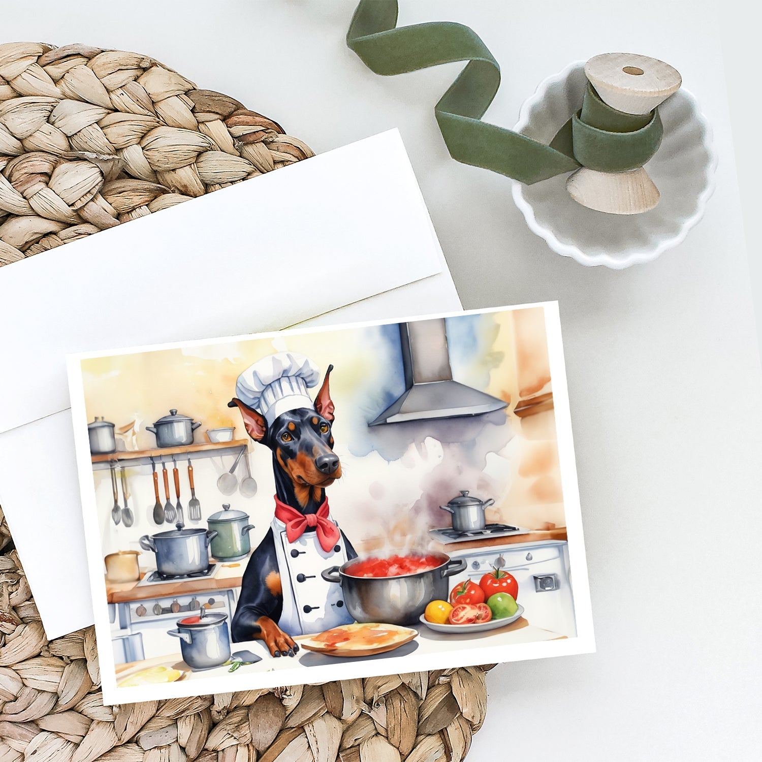 Doberman Pinscher The Chef Greeting Cards Pack of 8 Blank Cards with Envelopes Whimsical A7 Size 5x7