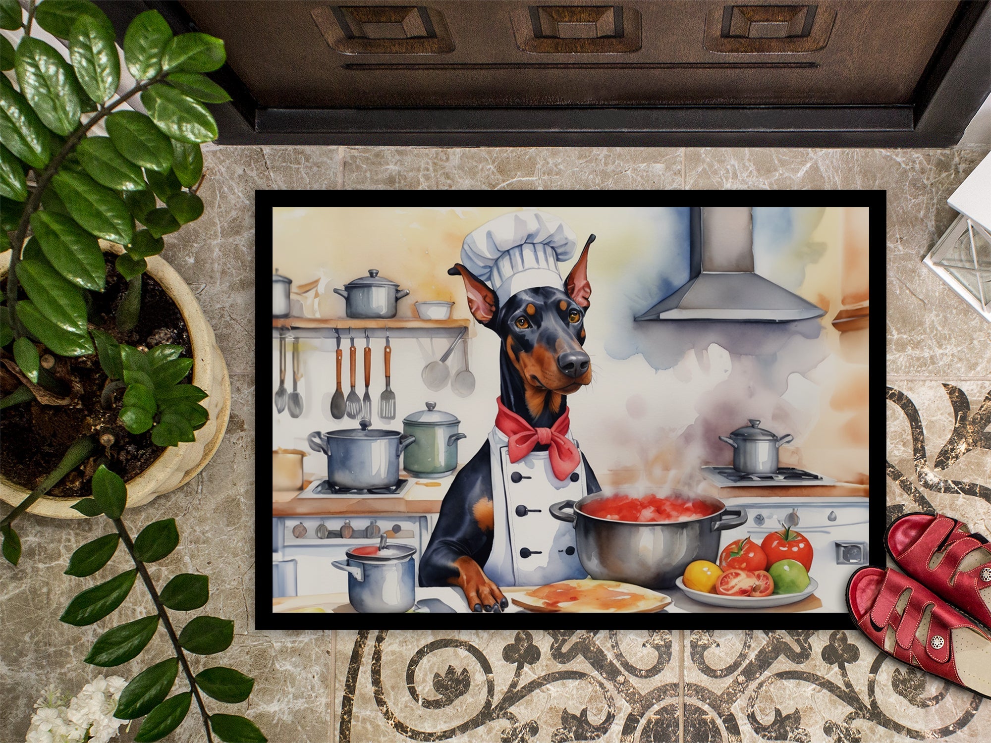 Doberman Pinscher The Chef Doormat Indoor Outdoor 24H X 36W Front Door Mat Rugs for Entryway, Non Slip Washable Low Pile,