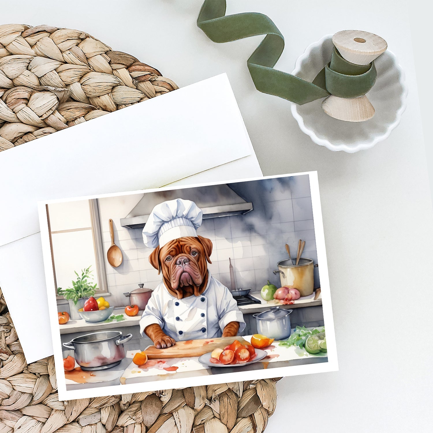 Dogue de Bordeaux The Chef Greeting Cards Pack of 8 Blank Cards with Envelopes Whimsical A7 Size 5x7