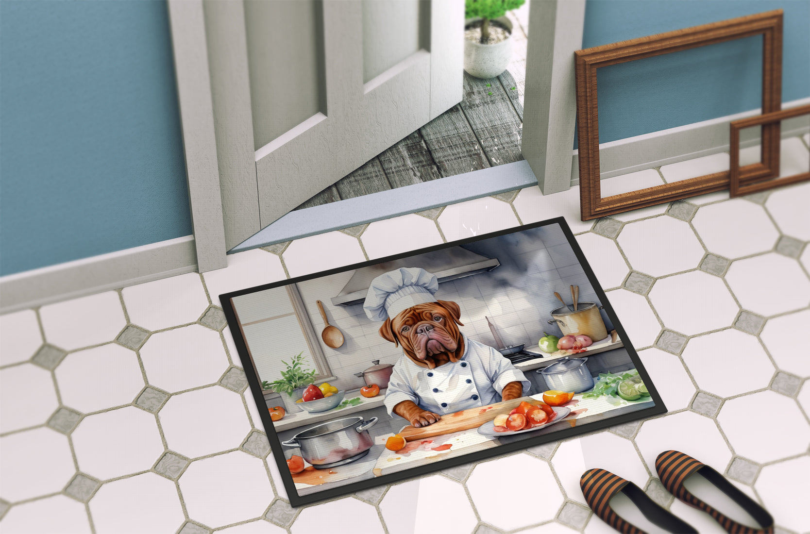 Dogue de Bordeaux The Chef Doormat Indoor Outdoor 24H X 36W Front Door Mat Rugs for Entryway, Non Slip Washable Low Pile,