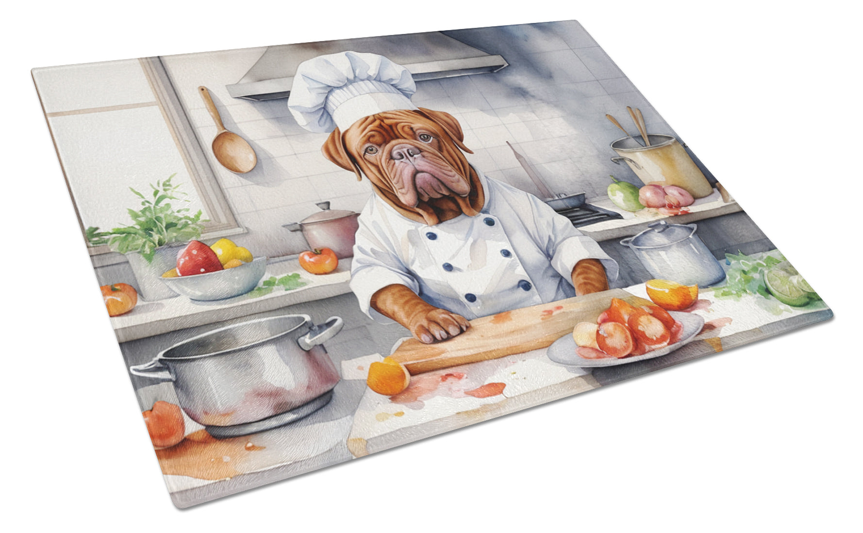 Dogue de Bordeaux The Chef Cutting Board Tempered Glass Kitchen Cutting Surface, Heat Resistant Chopping, Non-Slip Feet, Food Prep & Serving
