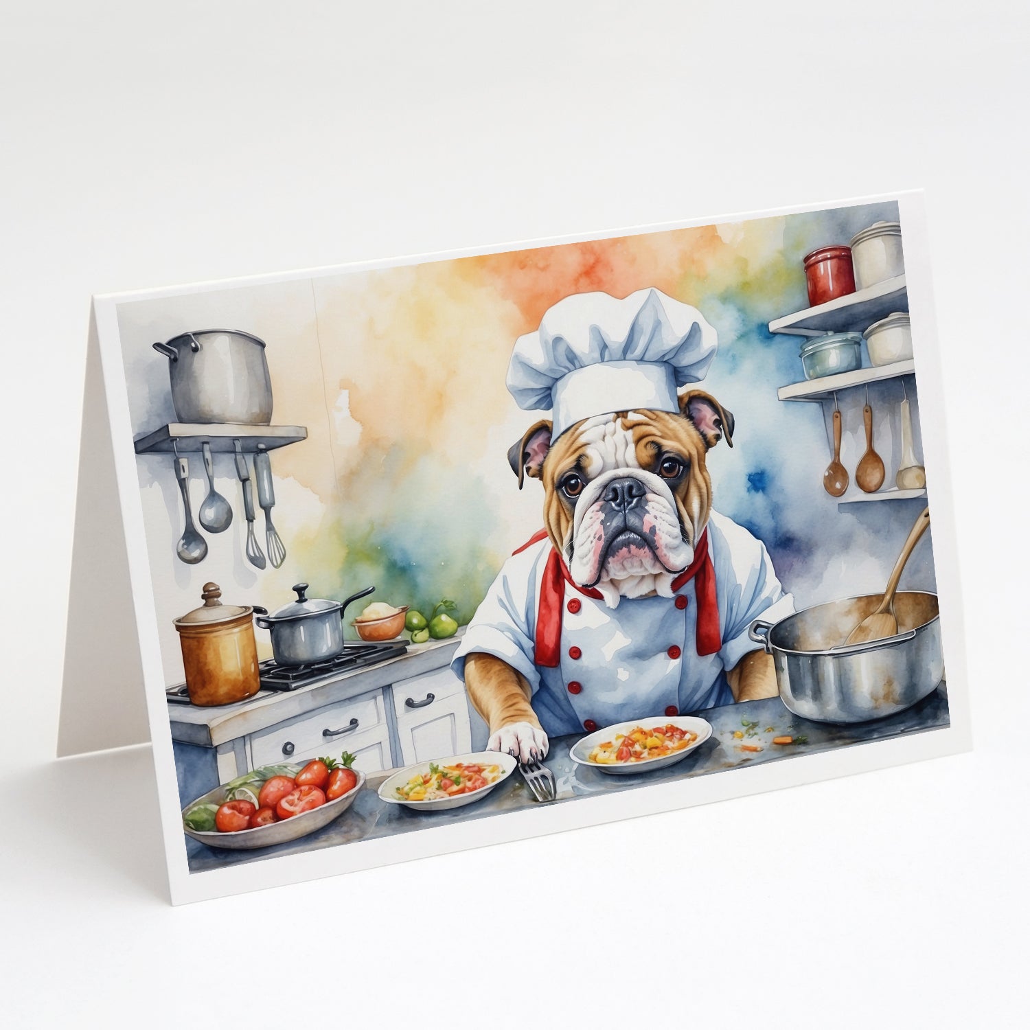 English Bulldog The Chef Greeting Cards Pack of 8 Blank Cards with Envelopes Whimsical A7 Size 5x7