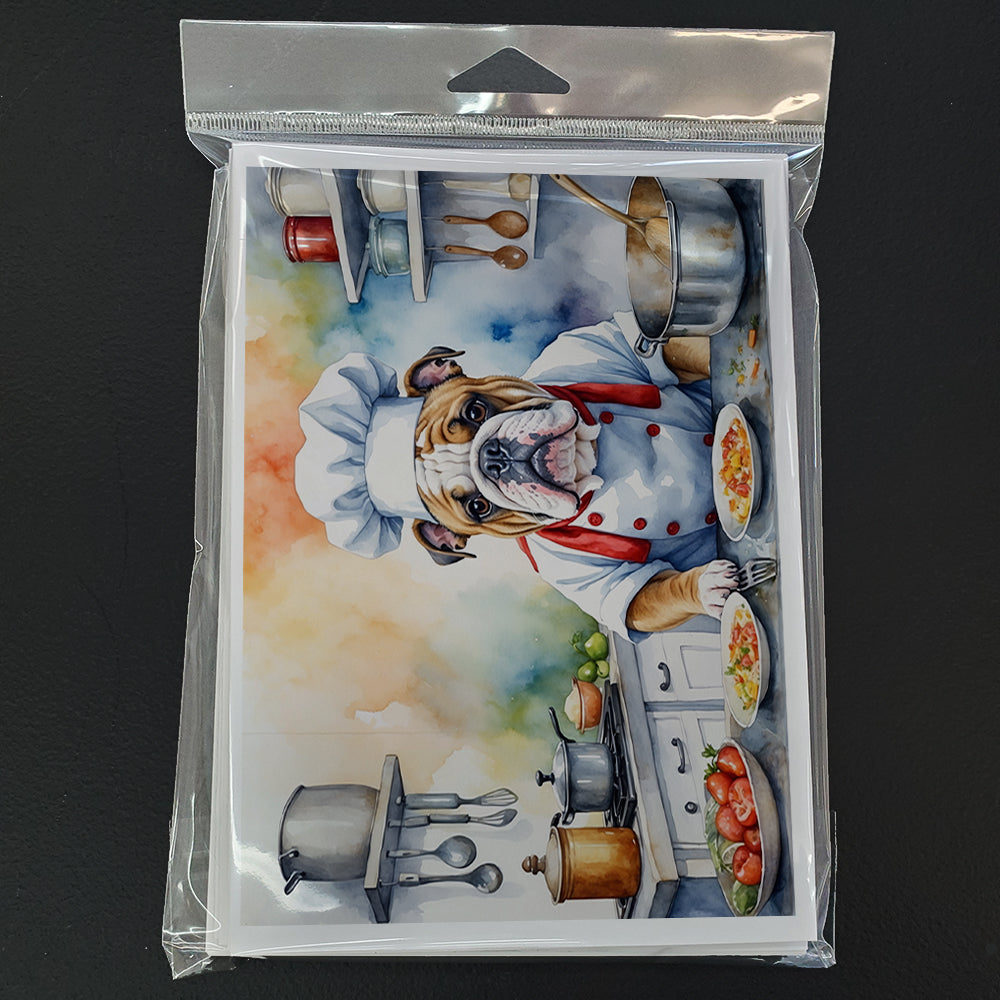 English Bulldog The Chef Greeting Cards Pack of 8 Blank Cards with Envelopes Whimsical A7 Size 5x7