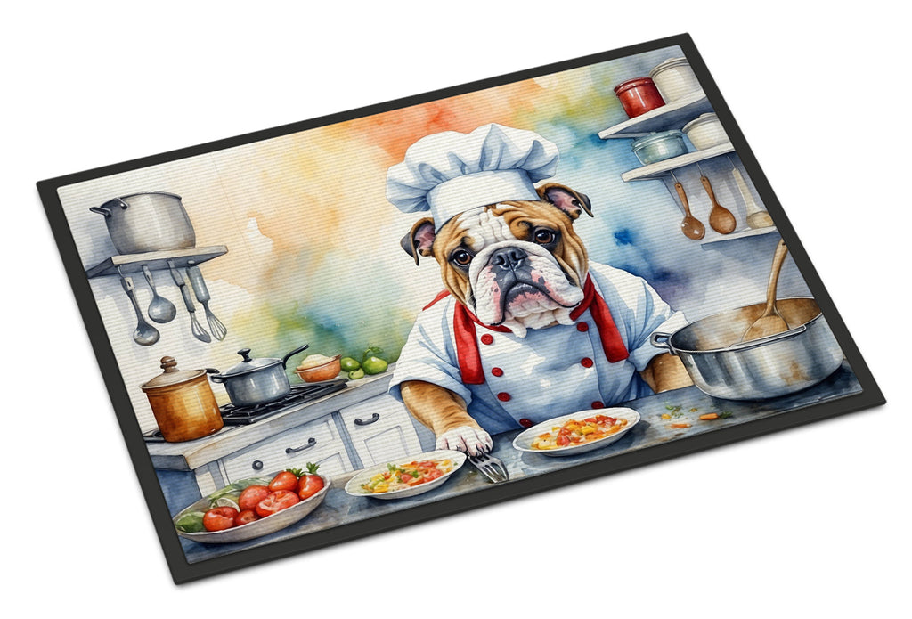 English Bulldog The Chef Doormat Indoor Outdoor 24H X 36W Front Door Mat Rugs for Entryway, Non Slip Washable Low Pile,