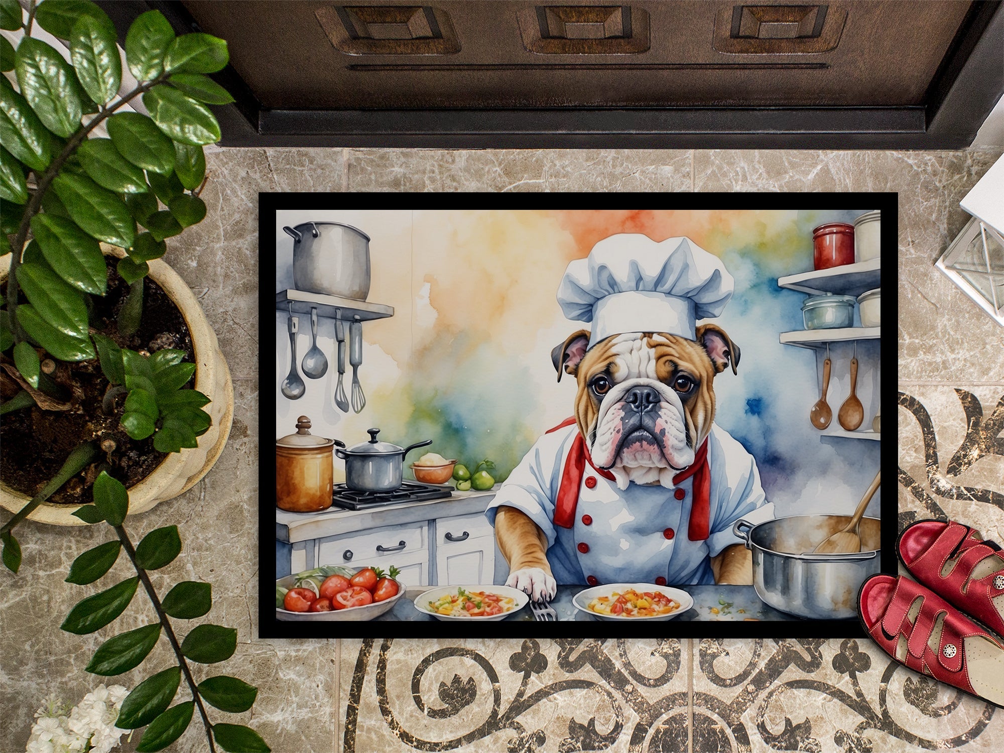 English Bulldog The Chef Doormat Indoor Outdoor 24H X 36W Front Door Mat Rugs for Entryway, Non Slip Washable Low Pile,