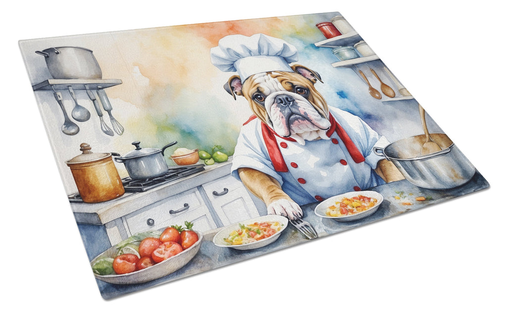 English Bulldog The Chef Cutting Board Tempered Glass Kitchen Cutting Surface, Heat Resistant Chopping, Non-Slip Feet, Food Prep & Serving