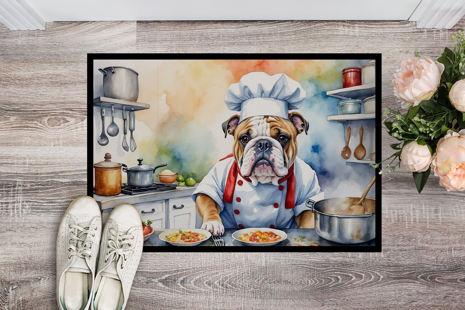 English Bulldog The Chef Doormat Indoor Outdoor 18H X 27W Front Door Mat Rugs for Entryway, Non Slip Washable