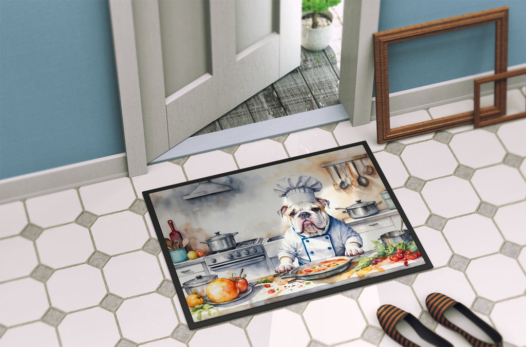 English Bulldog The Chef Doormat Indoor Outdoor 24H X 36W Front Door Mat Rugs for Entryway, Non Slip Washable Low Pile,