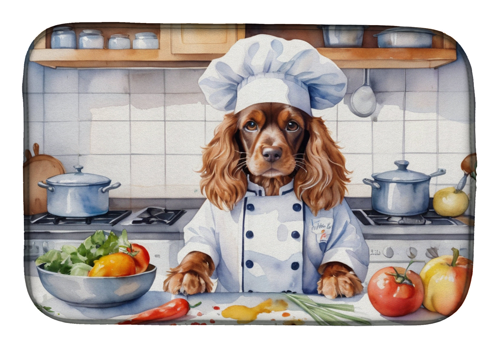 English Cocker Spaniel The Chef Dish Drying Mat Absorbent Dish Drying Mat Pad for Kitchen Counter Dish Drainer Mat for Countertop, 14 x 21", Multicolor