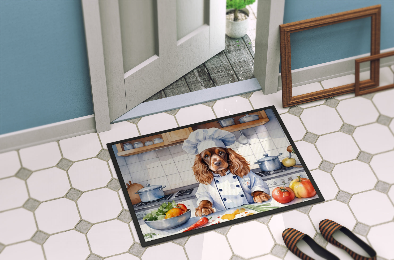English Cocker Spaniel The Chef Doormat Indoor Outdoor 24H X 36W Front Door Mat Rugs for Entryway, Non Slip Washable Low Pile,