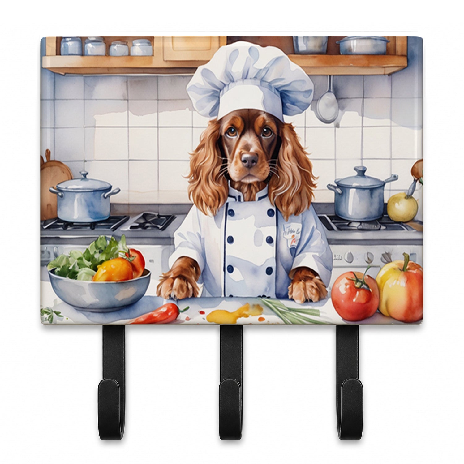 English Cocker Spaniel The Chef Leash or Key Holder Wall Hooks, Coat Rack Wall Mount, for Hanging Keys, Towels, Aprons, Leashes