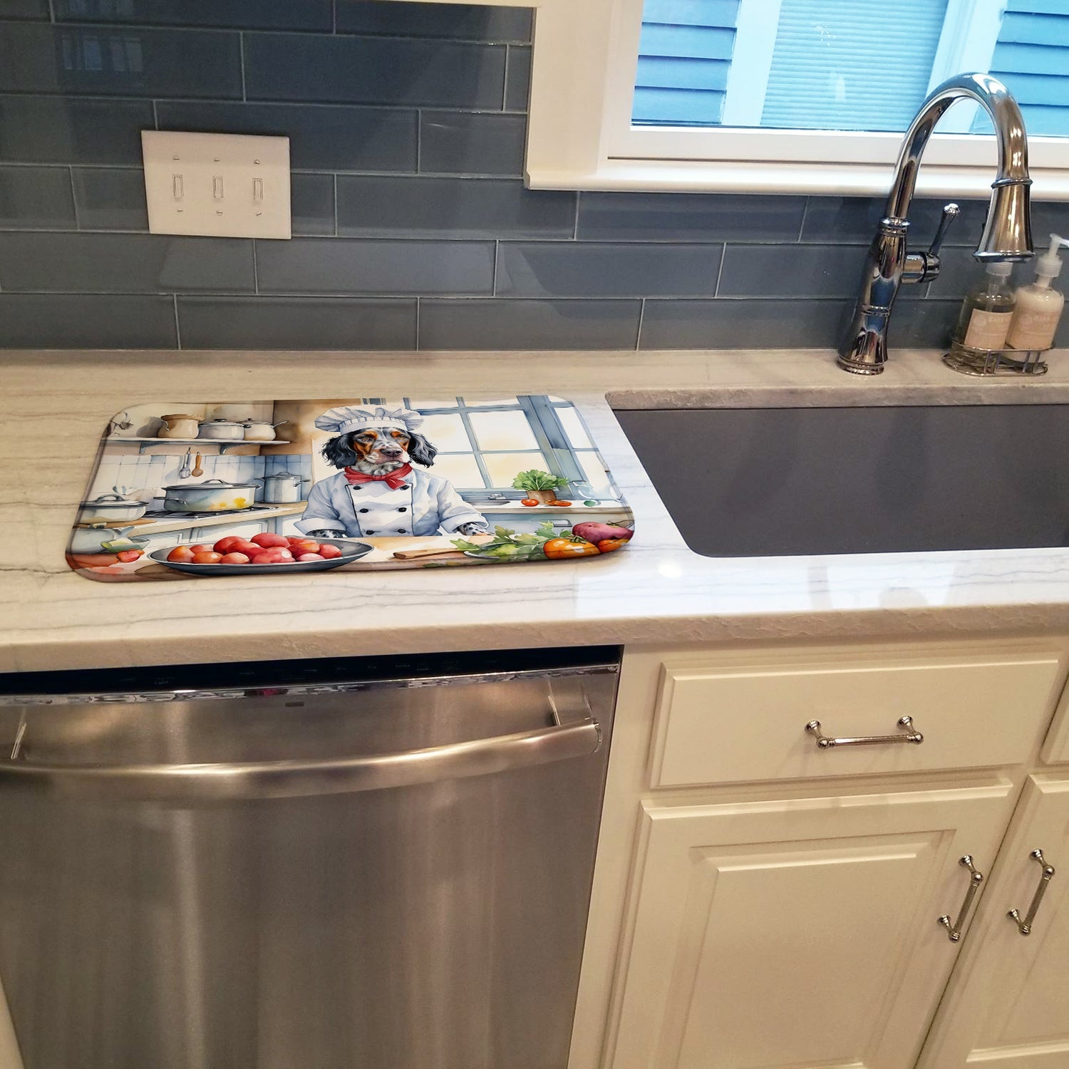 English Setter The Chef Dish Drying Mat Absorbent Dish Drying Mat Pad for Kitchen Counter Dish Drainer Mat for Countertop, 14 x 21", Multicolor