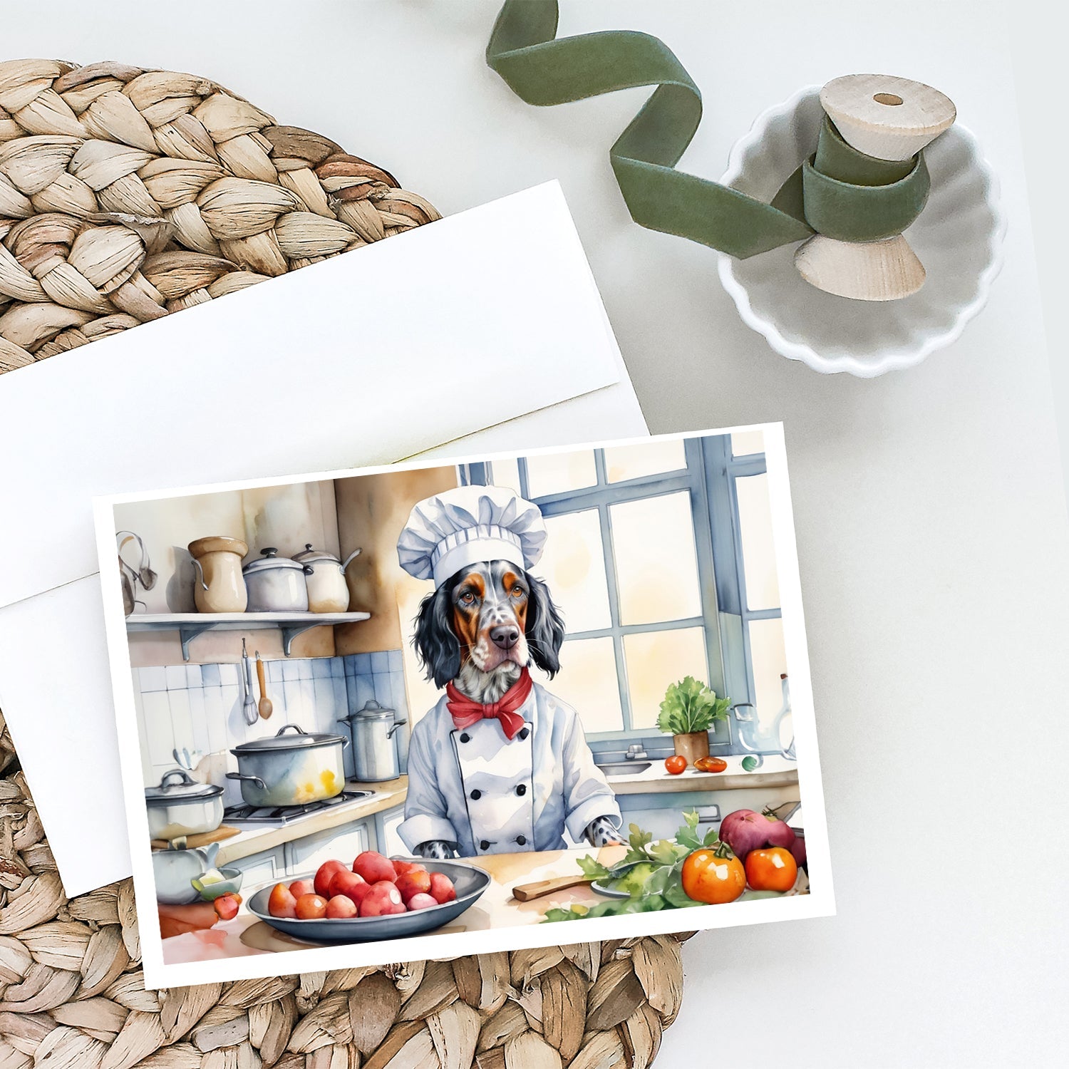 English Setter The Chef Greeting Cards Pack of 8 Blank Cards with Envelopes Whimsical A7 Size 5x7
