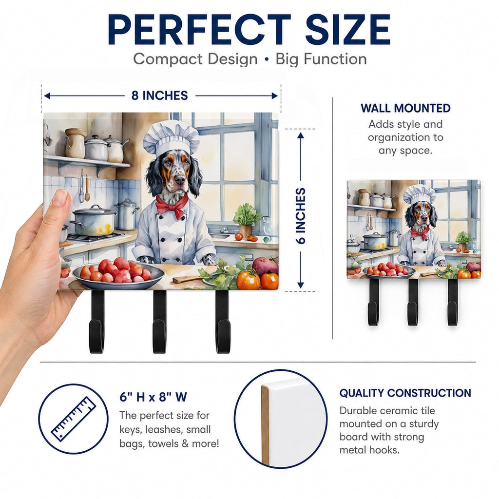 English Setter The Chef Leash or Key Holder Wall Hooks, Coat Rack Wall Mount, for Hanging Keys, Towels, Aprons, Leashes