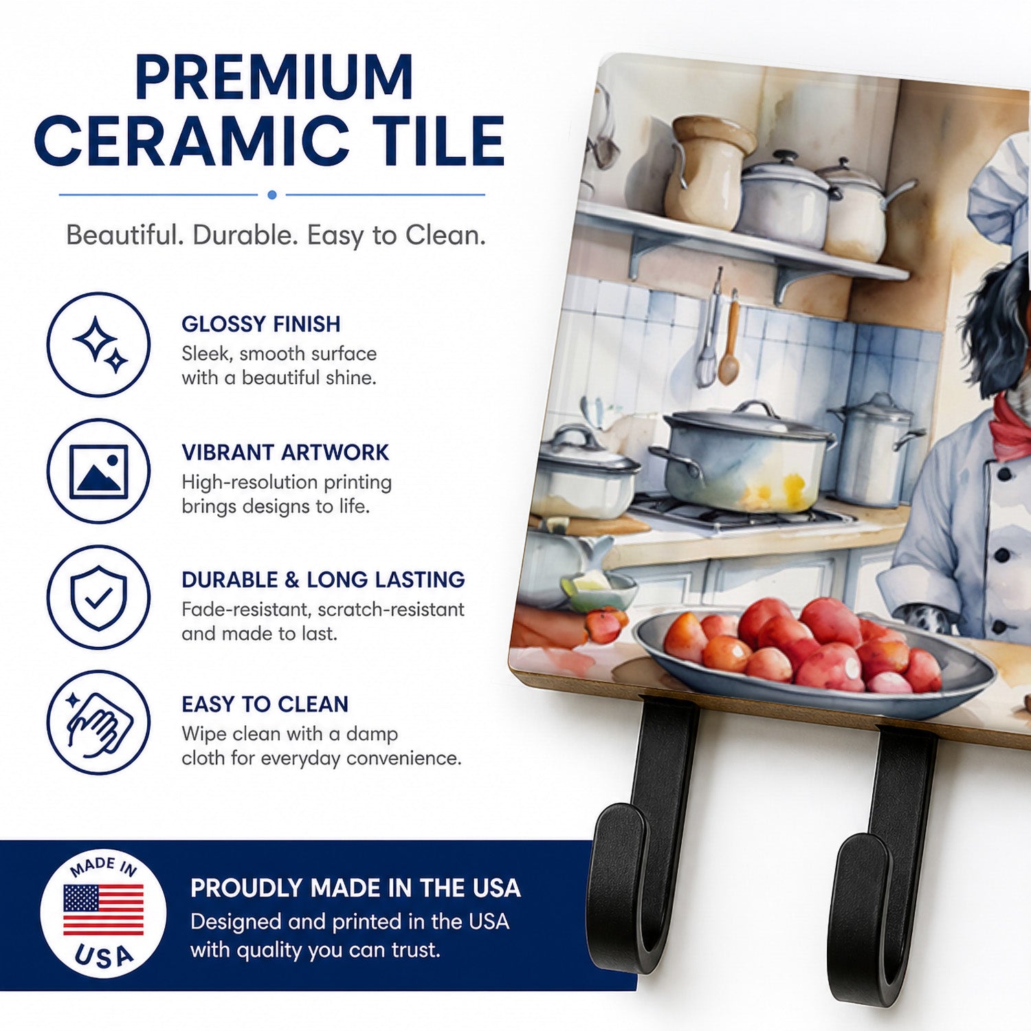 English Setter The Chef Leash or Key Holder Wall Hooks, Coat Rack Wall Mount, for Hanging Keys, Towels, Aprons, Leashes