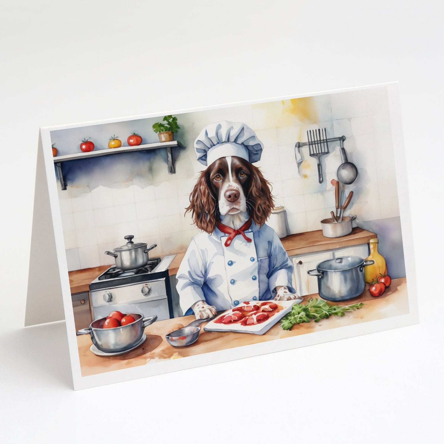English Springer Spaniel The Chef Greeting Cards Pack of 8 Blank Cards with Envelopes Whimsical A7 Size 5x7