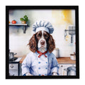 English Springer Spaniel The Chef Framed Metal Print Bathroom, Kitchen, Office, Home Decor Wall Art Ready to Hang, Square, 8X8