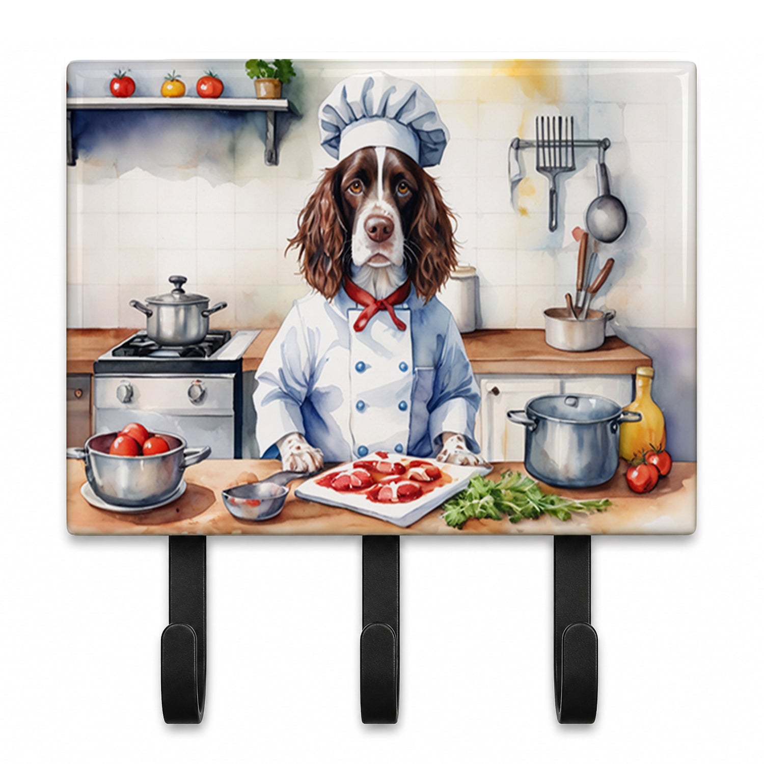 English Springer Spaniel The Chef Leash or Key Holder Wall Hooks, Coat Rack Wall Mount, for Hanging Keys, Towels, Aprons, Leashes