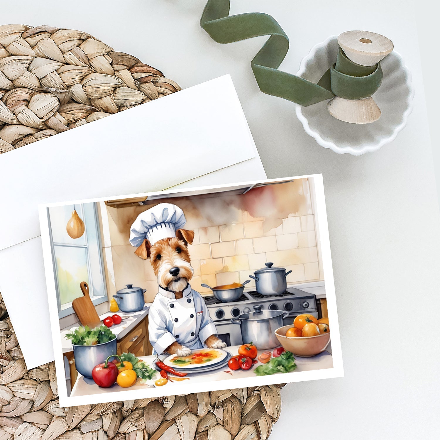 Fox Terrier The Chef Greeting Cards Pack of 8 Blank Cards with Envelopes Whimsical A7 Size 5x7