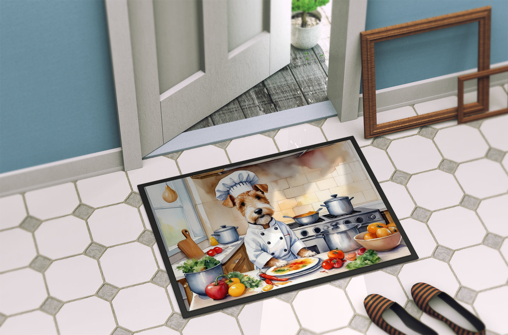 Fox Terrier The Chef Doormat Indoor Outdoor 24H X 36W Front Door Mat Rugs for Entryway, Non Slip Washable Low Pile,