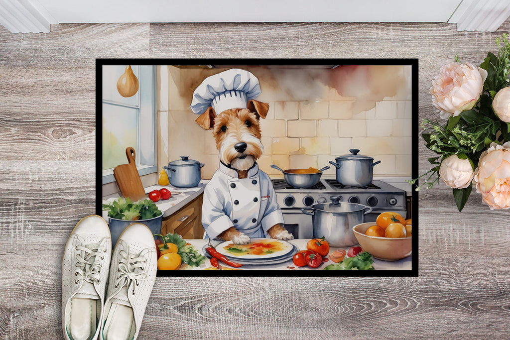 Fox Terrier The Chef Doormat Indoor Outdoor 18H X 27W Front Door Mat Rugs for Entryway, Non Slip Washable